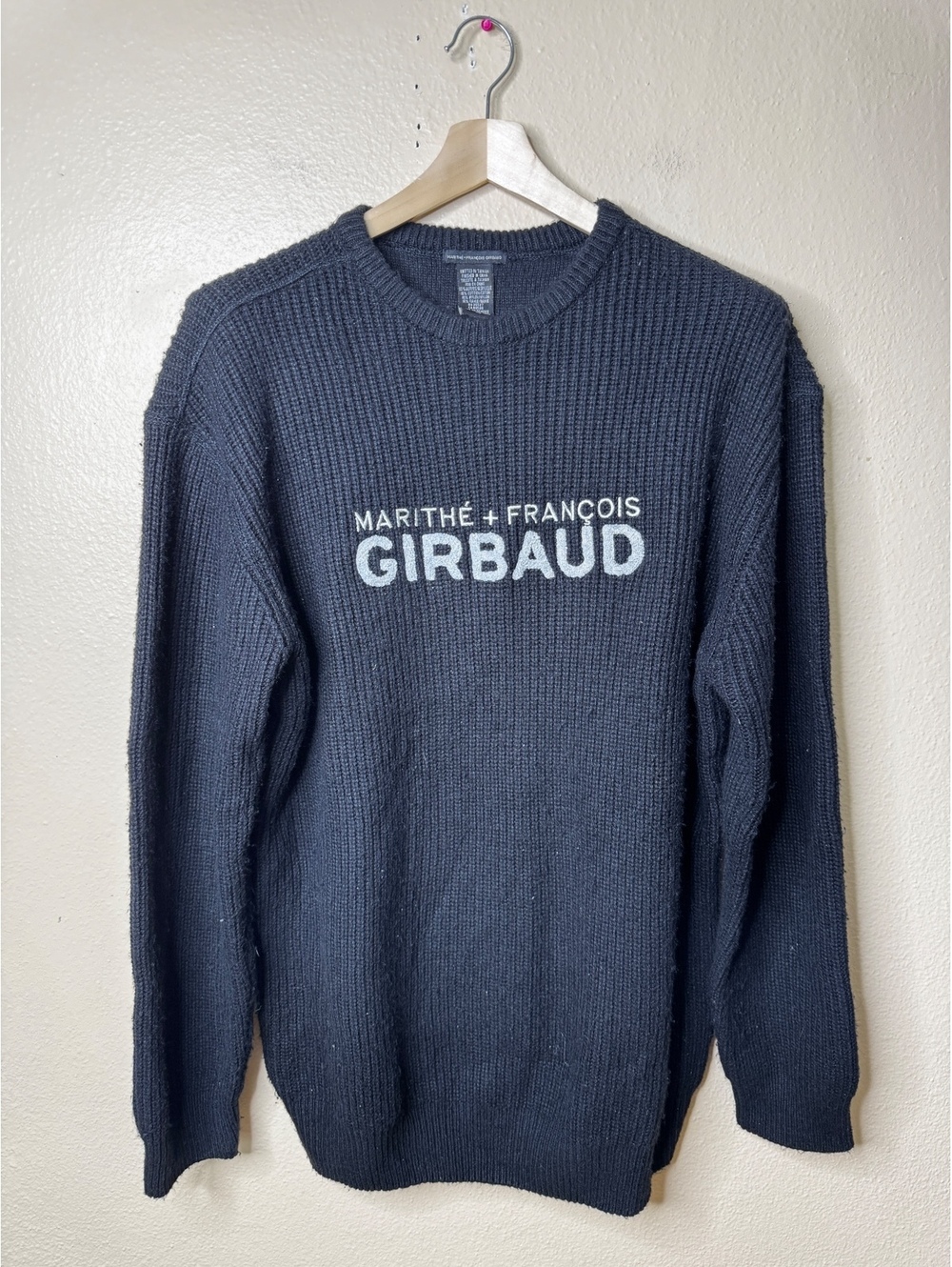 Marithe Francois Girbaud Sweater Mens XL Black Ribbed Knit Y2K Vintage